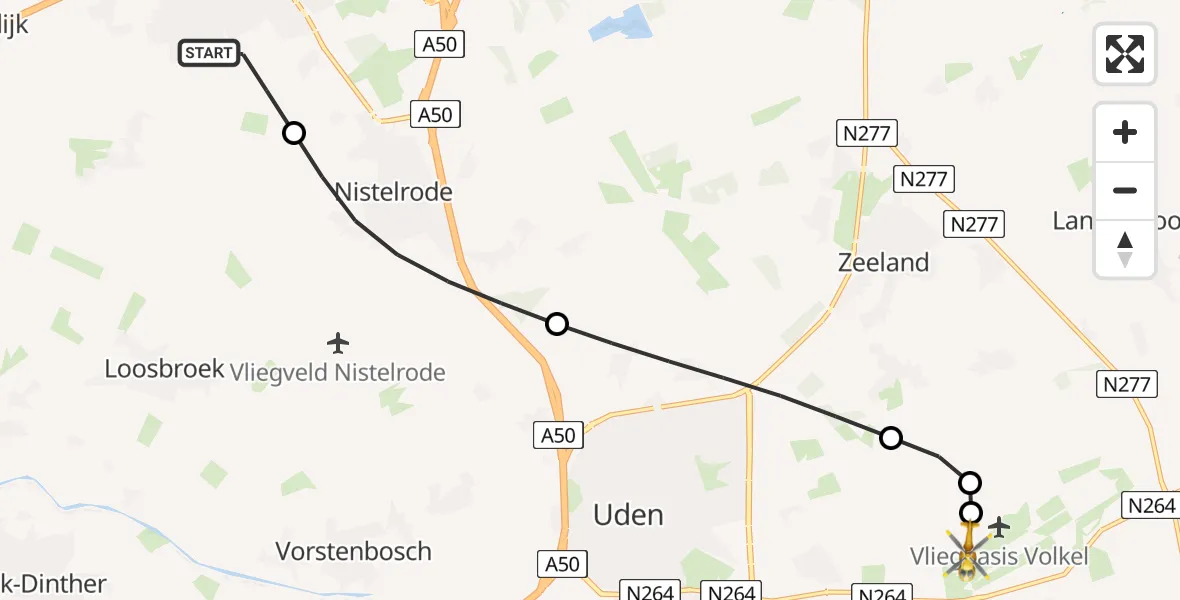 Vluchtroute Traumahelikopter Heesch - Vliegbasis Volkel, 15 augustus 2026, 05:36
