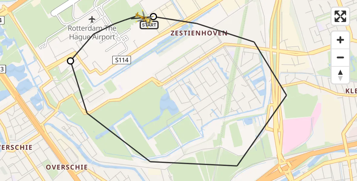 Vluchtroute Traumahelikopter Rotterdam The Hague Airport - Rotterdam The Hague Airport, 15 augustus 2026, 07:11