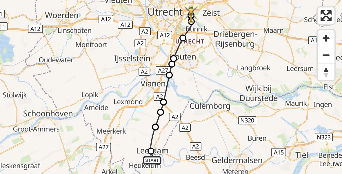 Vluchtroute Traumahelikopter Asperen - Universitair Medisch Centrum Utrecht, 15 augustus 2026, 07:54