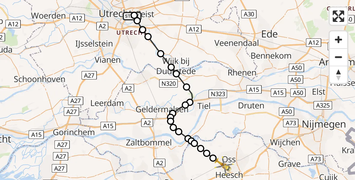 Vluchtroute Traumahelikopter Universitair Medisch Centrum Utrecht - Oss, 15 augustus 2026, 08:19