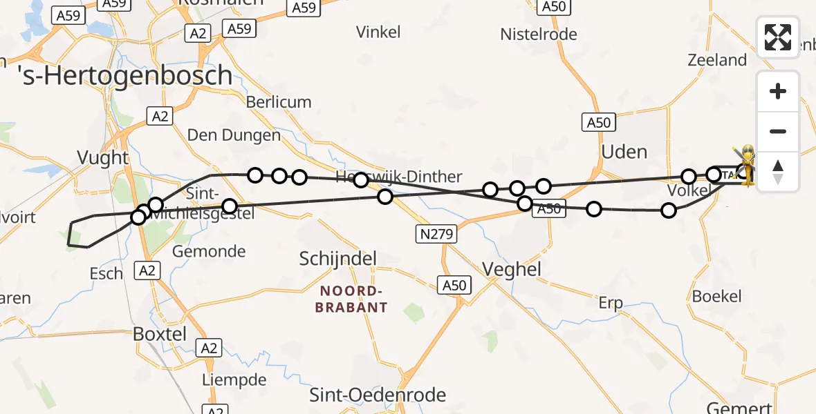 Vluchtroute Traumahelikopter Vliegbasis Volkel - Vliegbasis Volkel, 15 augustus 2026, 09:27