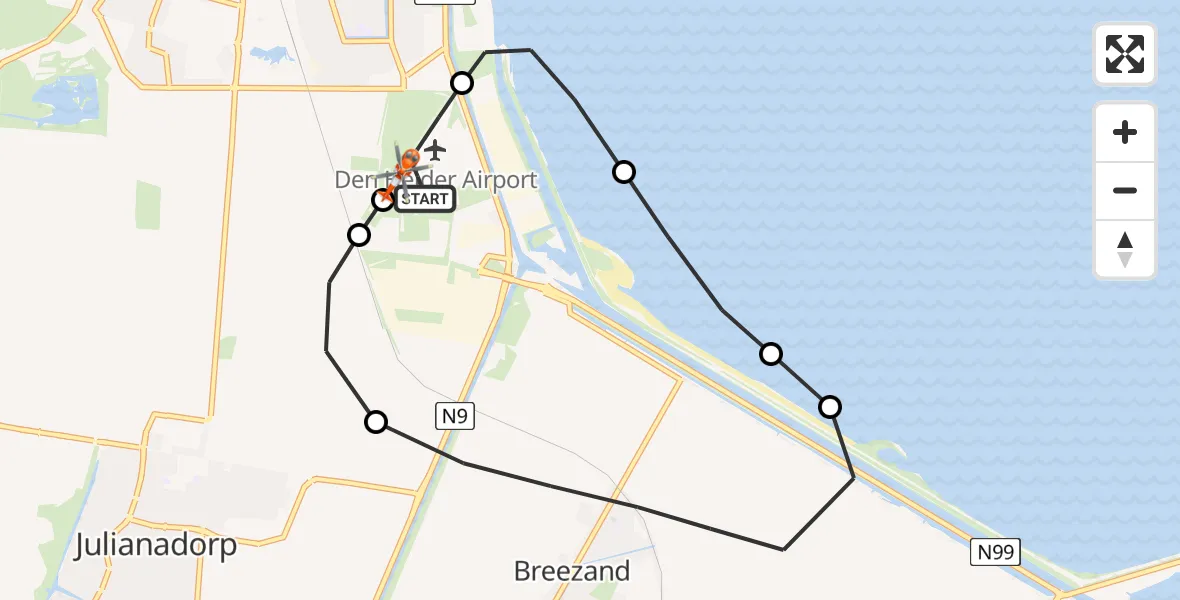 Vluchtroute Kustwachthelikopter Militair vliegveld De Kooy / Den Helder Airport - Militair vliegveld De Kooy / Den Helder Airport, 15 augustus 2026, 09:44