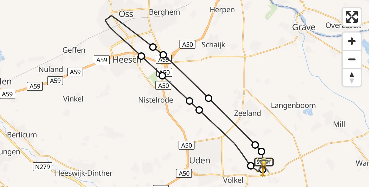Vluchtroute Traumahelikopter Vliegbasis Volkel - Vliegbasis Volkel, 15 augustus 2026, 10:04