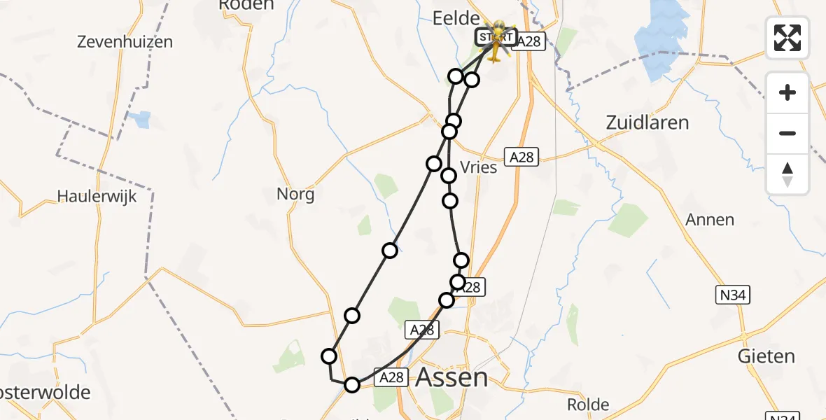 Vluchtroute Traumahelikopter Groningen Airport Eelde - Groningen Airport Eelde, 15 augustus 2026, 11:27