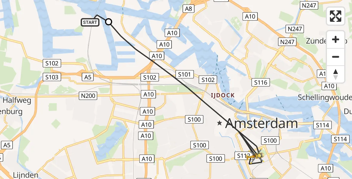 Vluchtroute Traumahelikopter Amsterdam Heliport - Amsterdam, 15 augustus 2026, 12:49