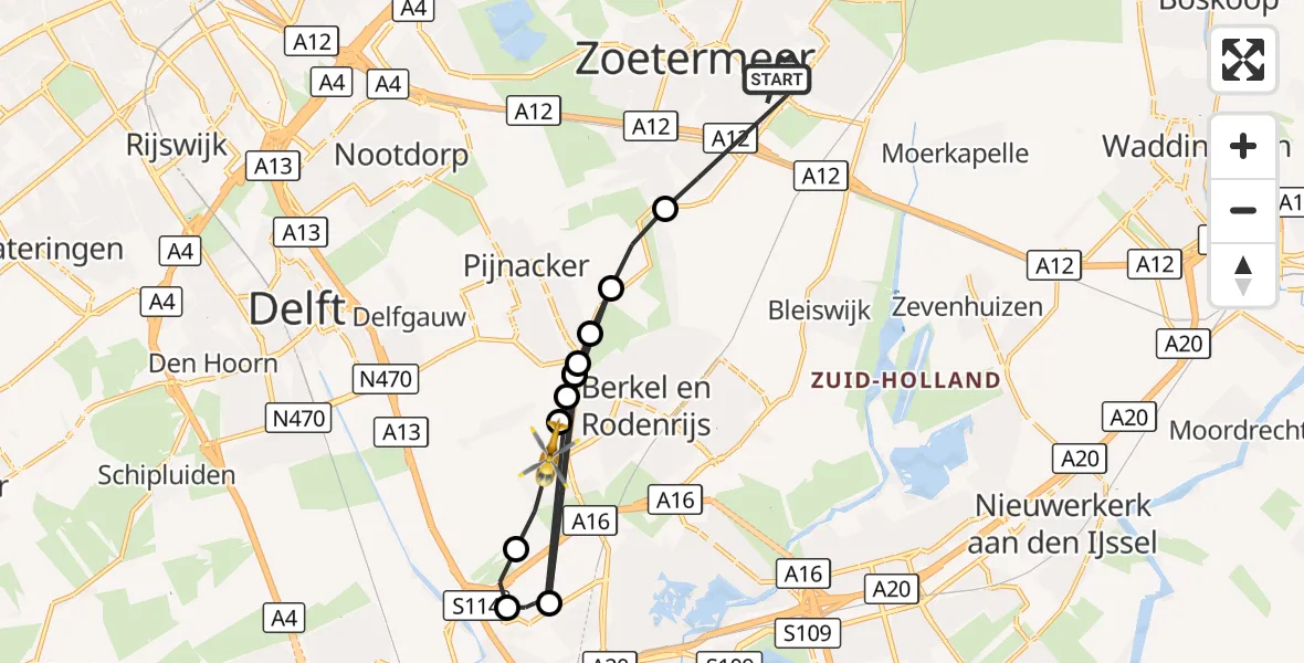 Vluchtroute Traumahelikopter Zoetermeer - Berkel en Rodenrijs, 15 augustus 2026, 13:36