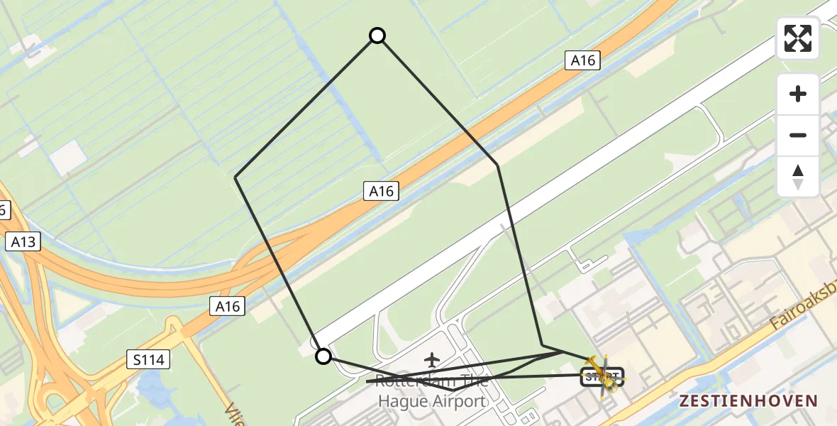 Vluchtroute Traumahelikopter Rotterdam The Hague Airport - Rotterdam The Hague Airport, 15 augustus 2026, 16:21