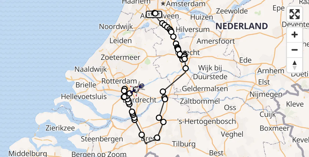 Vluchtroute Politiehelikopter Amsterdam Vliegveld Schiphol - Raamsdonk, 15 augustus 2026, 17:05