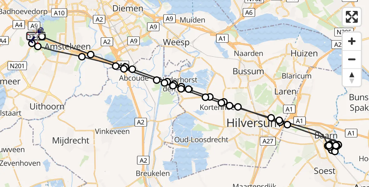 Vluchtroute Politiehelikopter Amsterdam Vliegveld Schiphol - Amsterdam Vliegveld Schiphol, 15 augustus 2026, 19:56