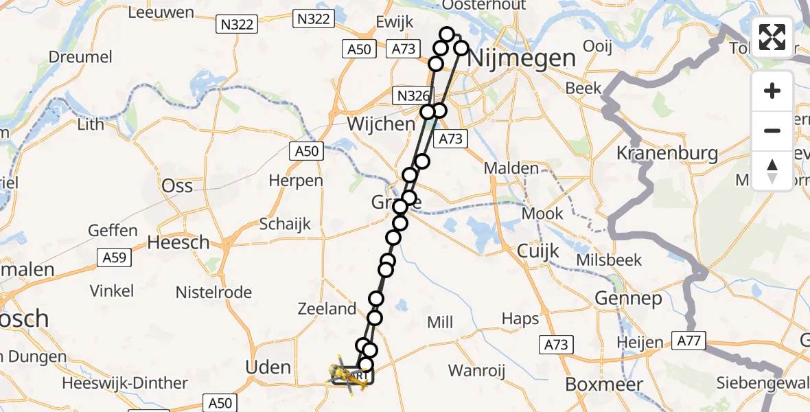 Vluchtroute Traumahelikopter Vliegbasis Volkel - Vliegbasis Volkel, 15 augustus 2026, 20:06