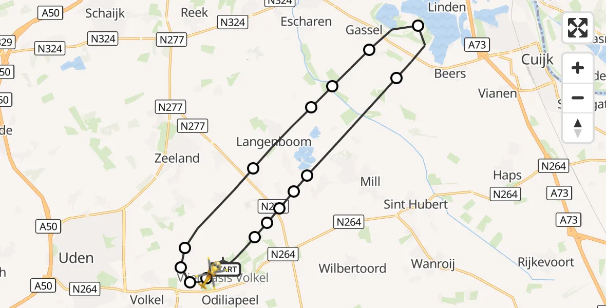 Vluchtroute Traumahelikopter Vliegbasis Volkel - Vliegbasis Volkel, 15 augustus 2026, 21:14