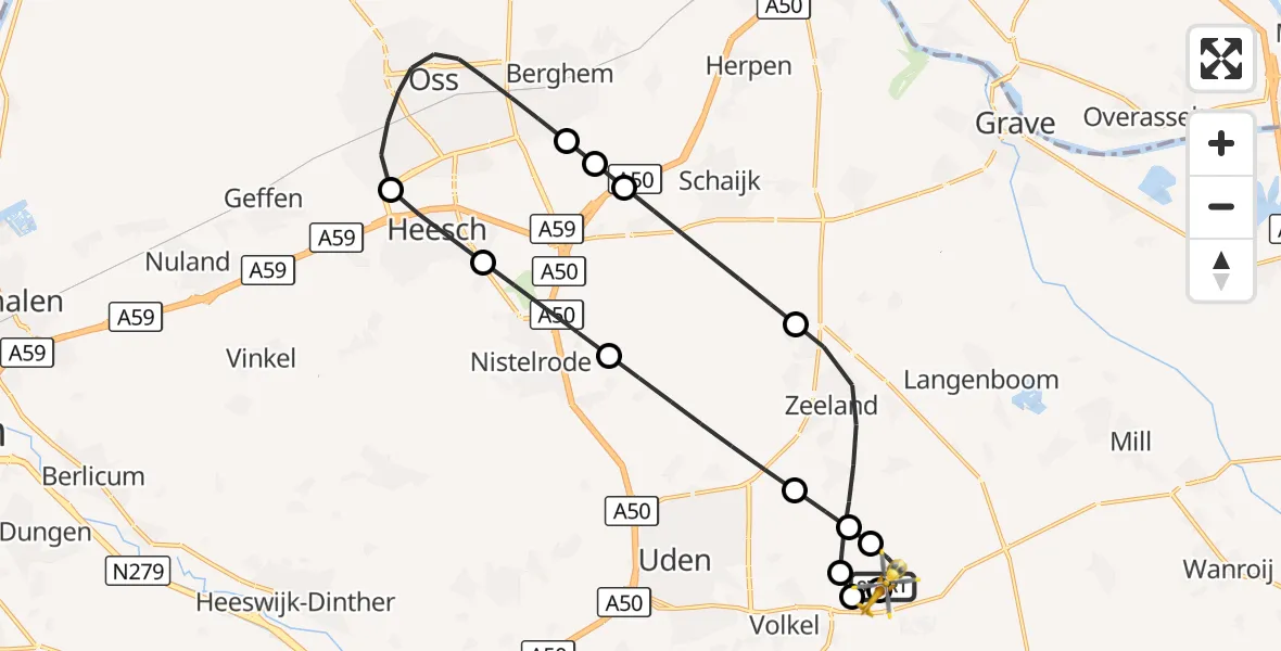 Vluchtroute Traumahelikopter Vliegbasis Volkel - Vliegbasis Volkel, 15 augustus 2026, 21:40