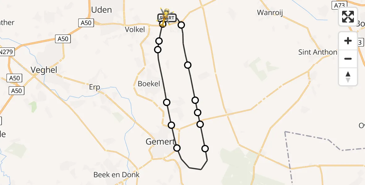 Vluchtroute Traumahelikopter Vliegbasis Volkel - Vliegbasis Volkel, 15 augustus 2026, 23:20