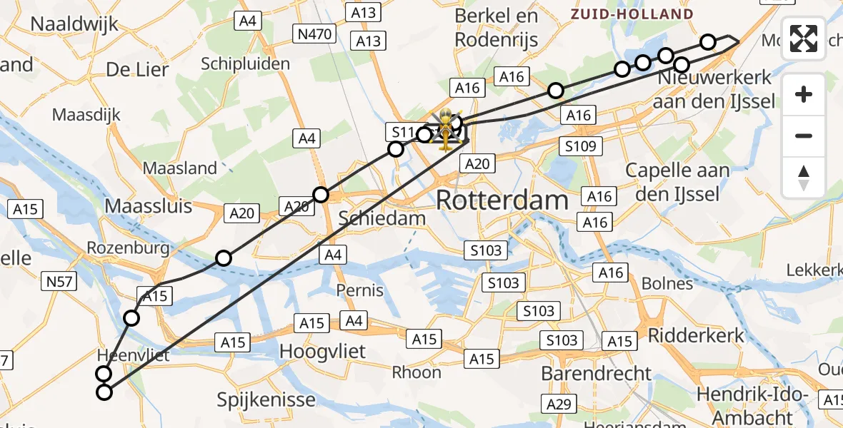 Vluchtroute Traumahelikopter Rotterdam The Hague Airport - Rotterdam The Hague Airport, 16 augustus 2026, 08:31