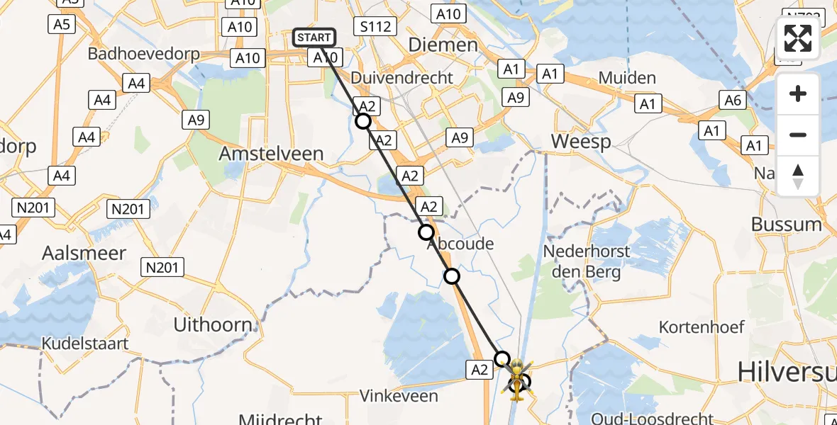 Vluchtroute Traumahelikopter Amsterdam - Loenersloot, 16 augustus 2026, 08:39