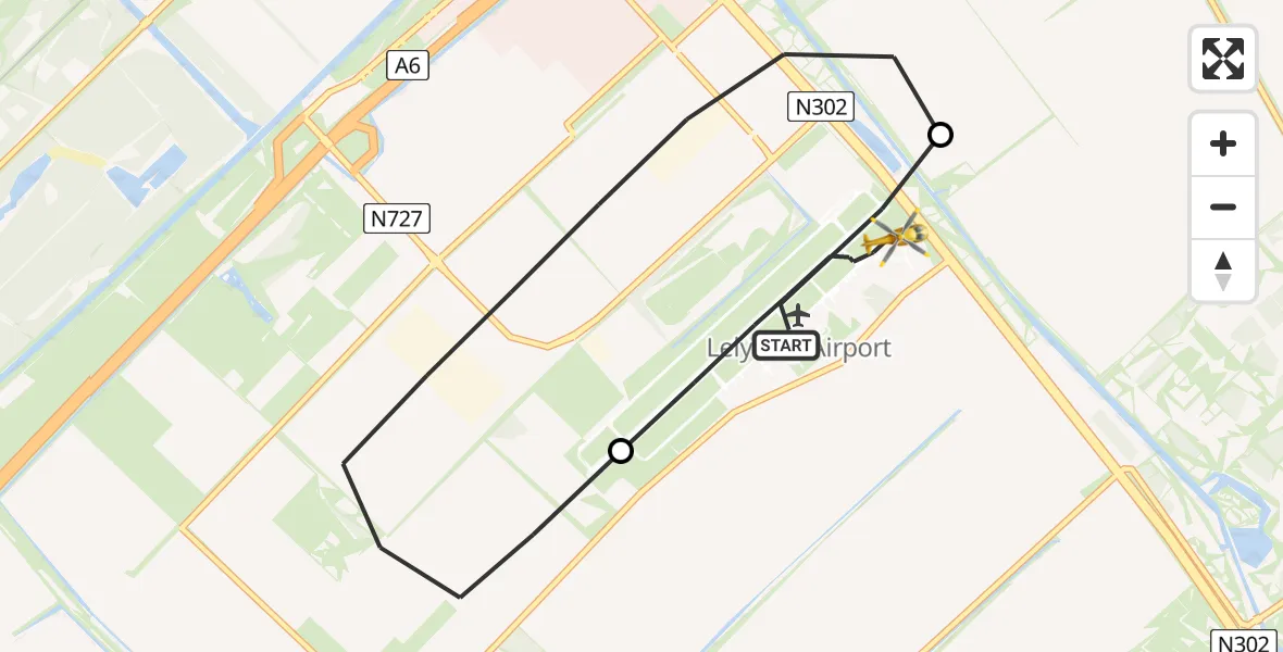 Vluchtroute Ambulancehelikopter Lelystad Airport - Lelystad Airport, 16 augustus 2026, 08:59