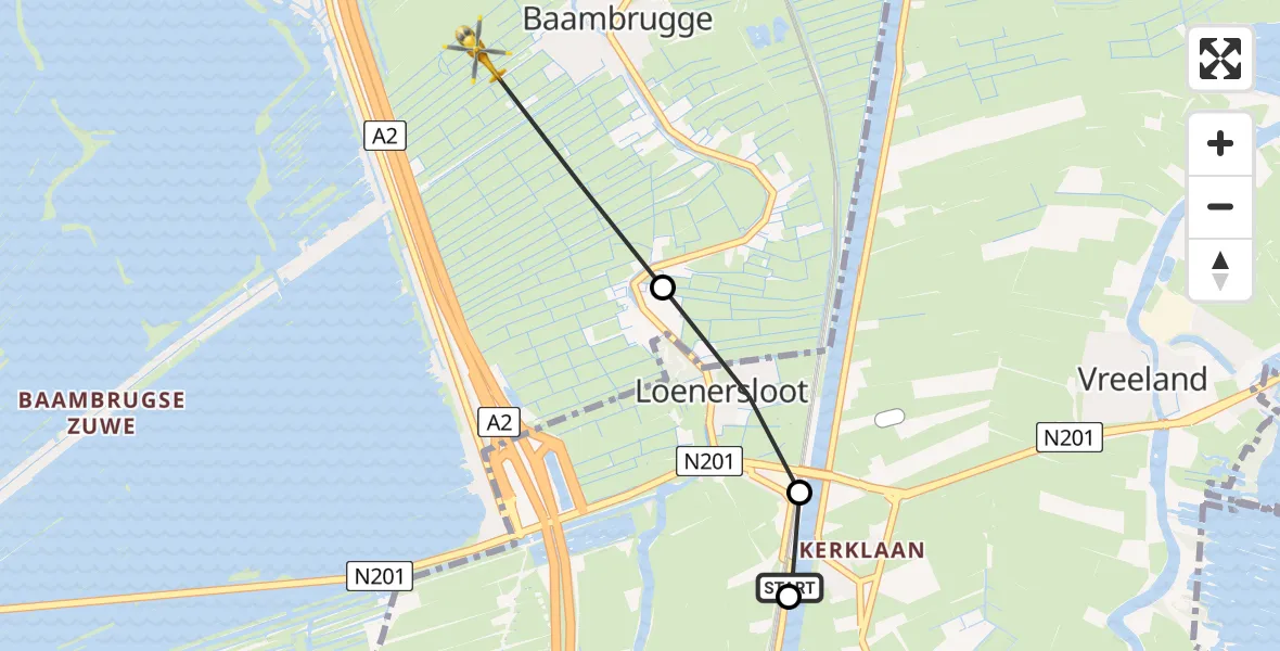 Vluchtroute Traumahelikopter Loenersloot - Baambrugge, 16 augustus 2026, 09:05