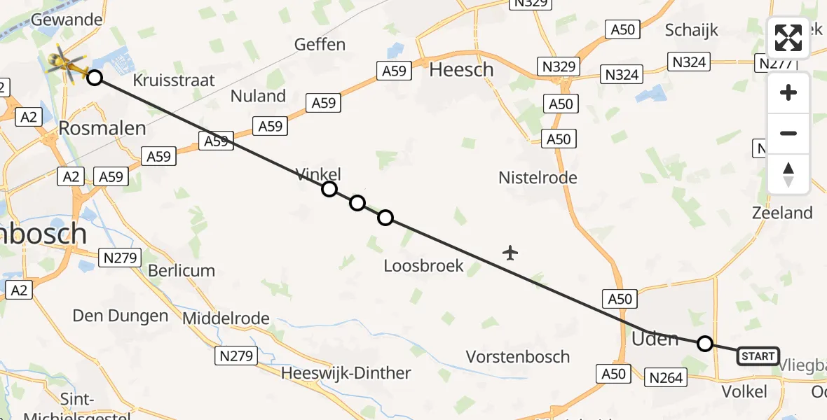 Vluchtroute Traumahelikopter Volkel - Rosmalen, 16 augustus 2026, 09:23