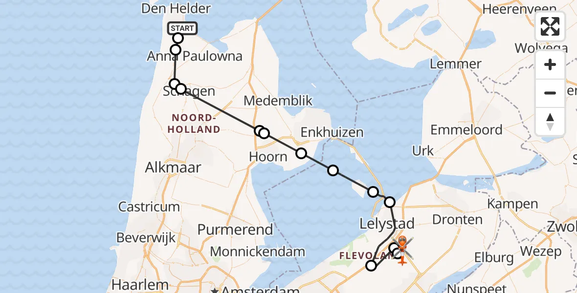 Vluchtroute Kustwachthelikopter Militair vliegveld De Kooy / Den Helder Airport - Lelystad Airport, 16 augustus 2026, 09:26