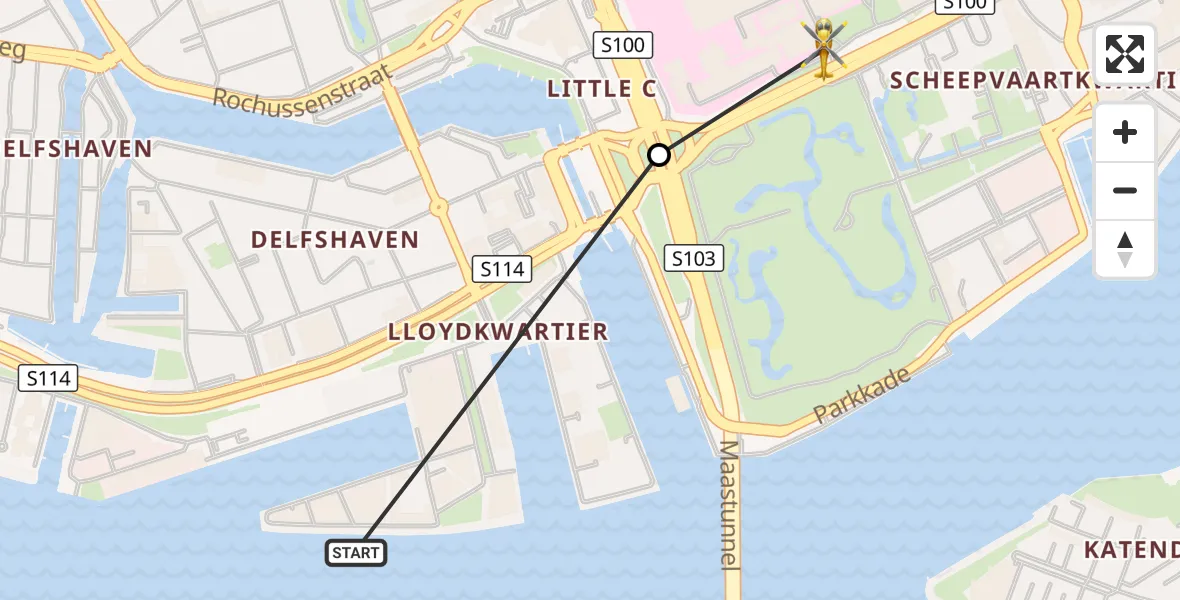 Vluchtroute Traumahelikopter Rotterdam - Erasmus MC, 16 augustus 2026, 09:39