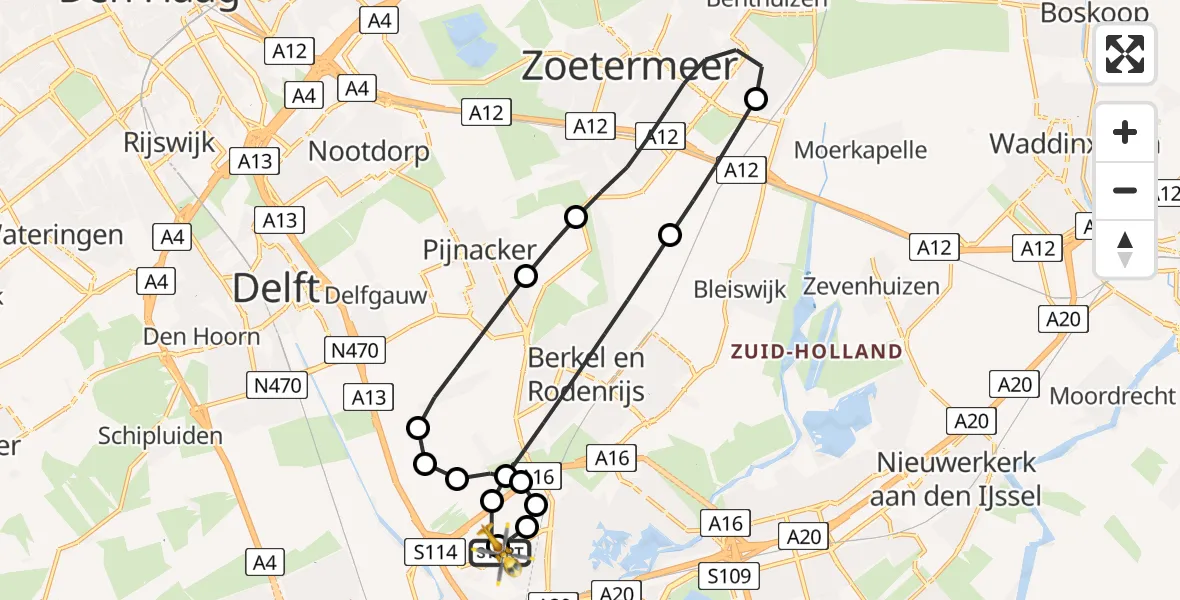 Vluchtroute Traumahelikopter Rotterdam The Hague Airport - Rotterdam The Hague Airport, 16 augustus 2026, 10:26