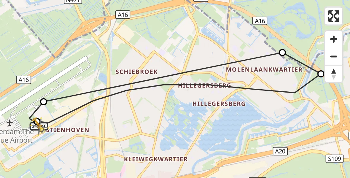 Vluchtroute Traumahelikopter Rotterdam The Hague Airport - Rotterdam The Hague Airport, 16 augustus 2026, 10:48