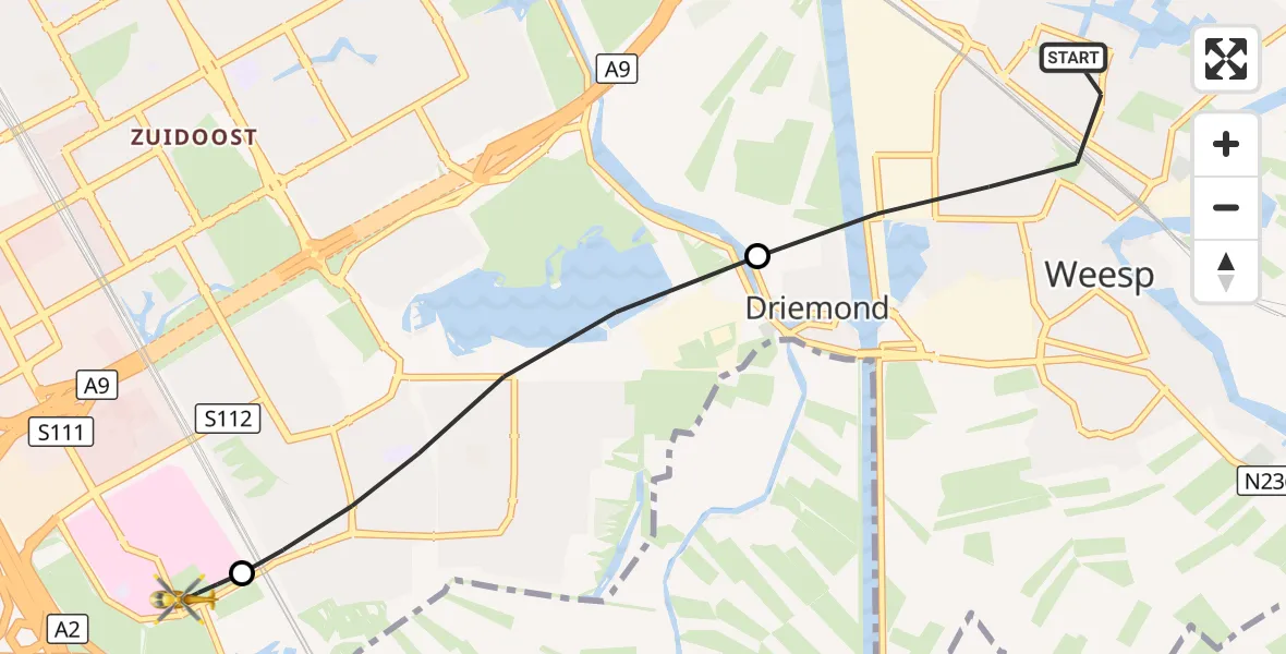 Vluchtroute Traumahelikopter Weesp - Amsterdam UMC Helipad, 16 augustus 2026, 11:18