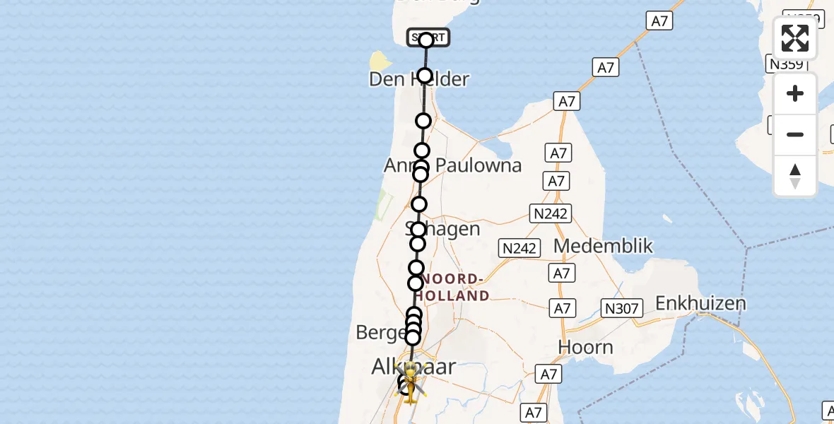 Vluchtroute Ambulancehelikopter Den Hoorn - Alkmaar, 16 augustus 2026, 12:08