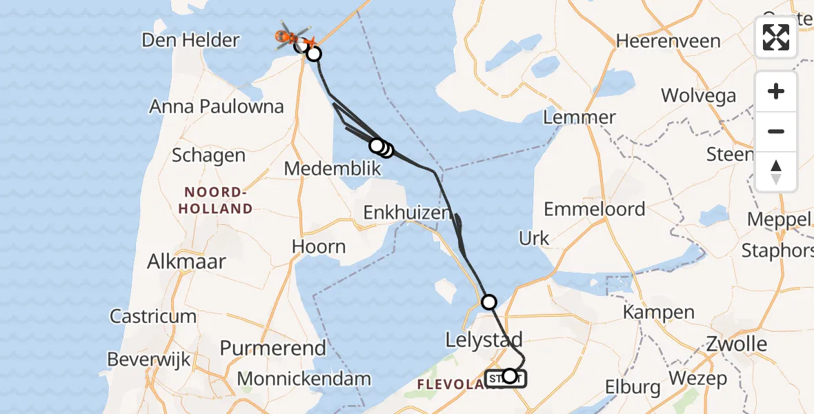 Vluchtroute Kustwachthelikopter Lelystad Airport - Waddenzee, 16 augustus 2026, 13:44