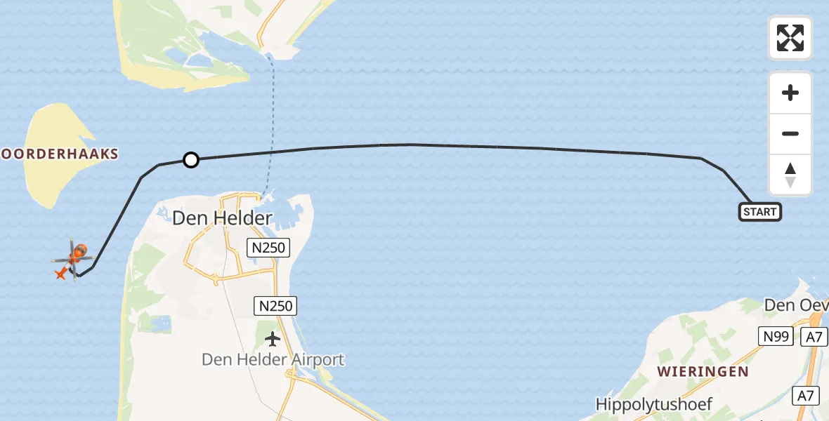 Vluchtroute Kustwachthelikopter Waddenzee - Noordzee, 16 augustus 2026, 14:23