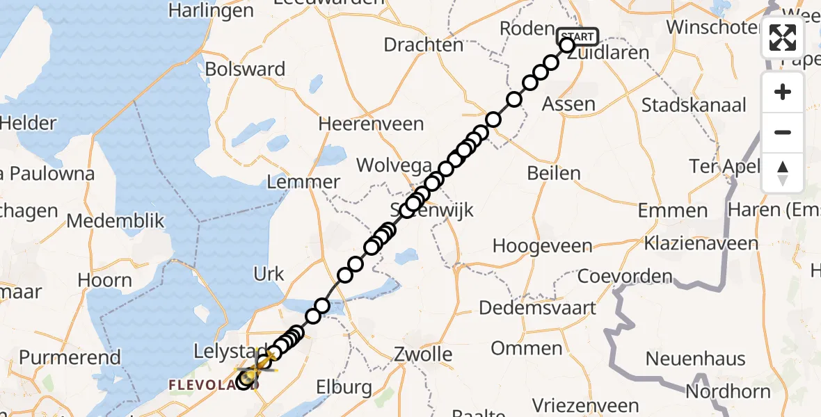 Vluchtroute Traumahelikopter Groningen Airport Eelde - Lelystad, 16 augustus 2026, 14:45