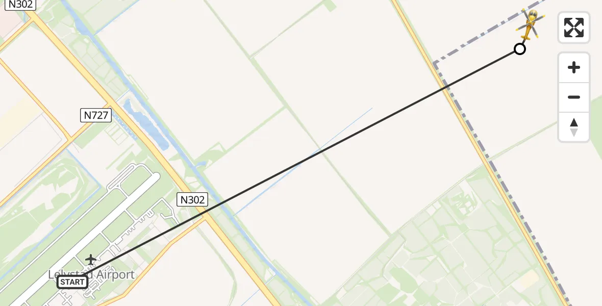 Vluchtroute Ambulancehelikopter Lelystad Airport - Biddinghuizen, 16 augustus 2026, 15:01