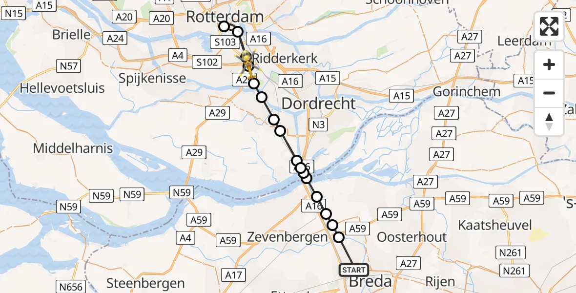 Vluchtroute Traumahelikopter Breda - Barendrecht, 16 augustus 2026, 15:54