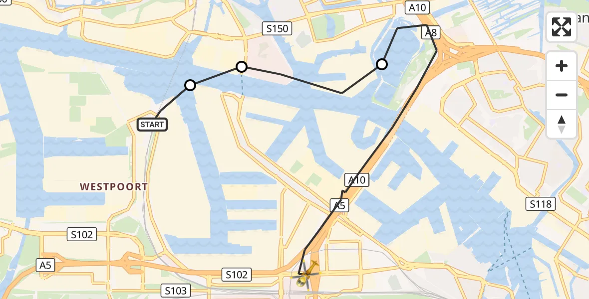 Vluchtroute Traumahelikopter Amsterdam Heliport - Amsterdam, 16 augustus 2026, 16:31