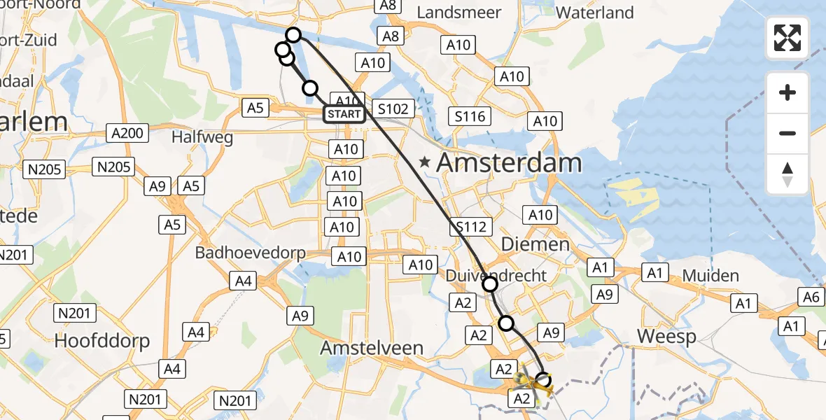 Vluchtroute Traumahelikopter Amsterdam - Amsterdam UMC Helipad, 16 augustus 2026, 16:56