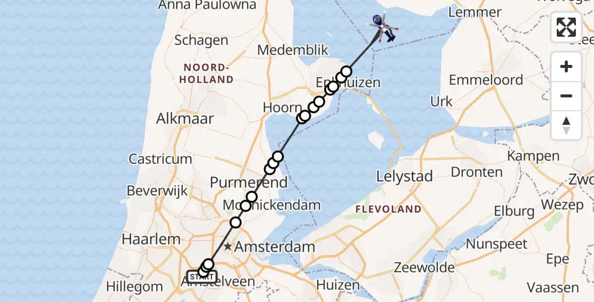 Vluchtroute Politiehelikopter Amsterdam Vliegveld Schiphol - IJsselmeer, 16 augustus 2026, 17:13