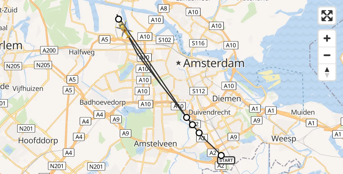 Vluchtroute Traumahelikopter Amsterdam UMC Helipad - Amsterdam, 16 augustus 2026, 17:31
