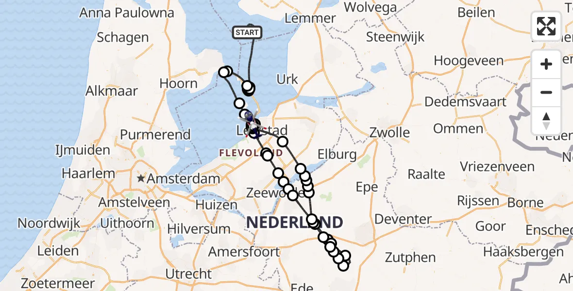 Vluchtroute Politiehelikopter IJsselmeer - Lelystad, 16 augustus 2026, 17:42