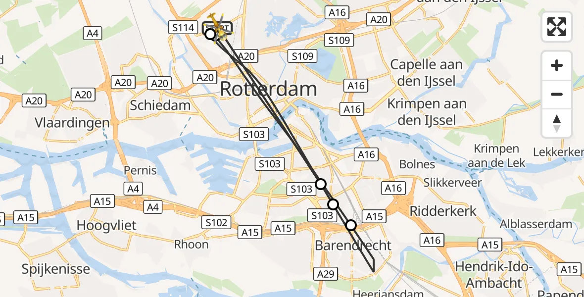 Vluchtroute Traumahelikopter Rotterdam The Hague Airport - Rotterdam The Hague Airport, 16 augustus 2026, 17:57
