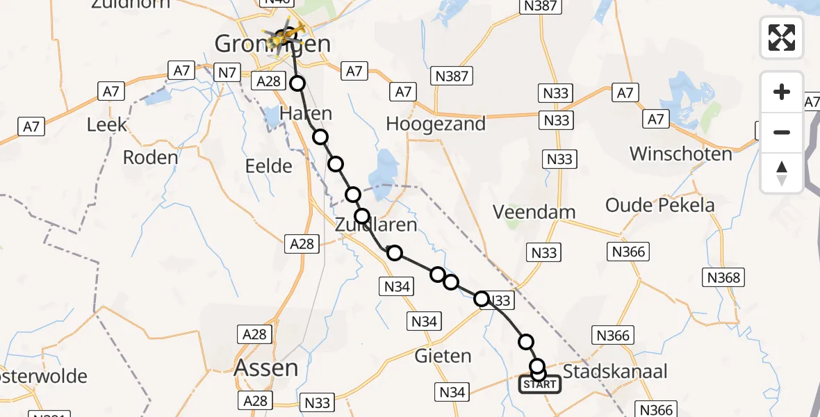 Vluchtroute Traumahelikopter Gasselternijveenschemond - Groningen, 16 augustus 2026, 18:20
