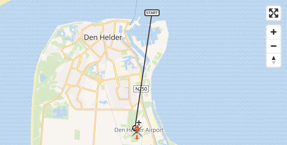 Vluchtroute Kustwachthelikopter Waddenzee - Militair vliegveld De Kooy / Den Helder Airport, 16 augustus 2026, 19:52