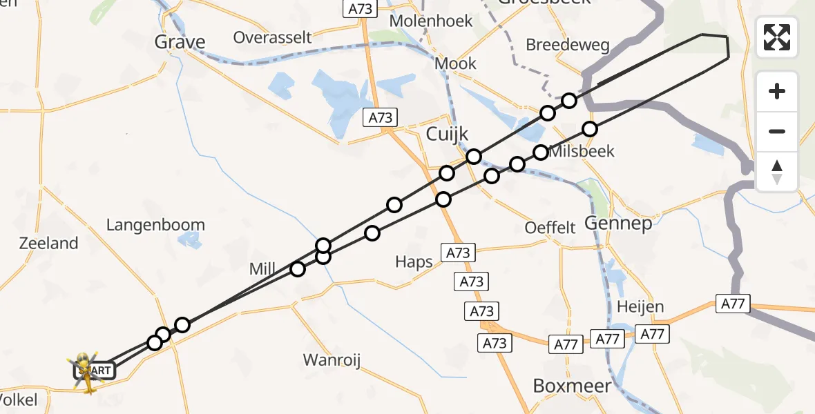 Vluchtroute Traumahelikopter Vliegbasis Volkel - Vliegbasis Volkel, 16 augustus 2026, 20:43