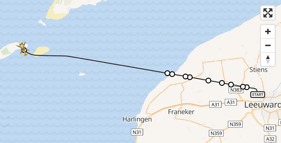 Vluchtroute Ambulancehelikopter Vliegbasis Leeuwarden - Vlieland Heliport, 16 augustus 2026, 21:24
