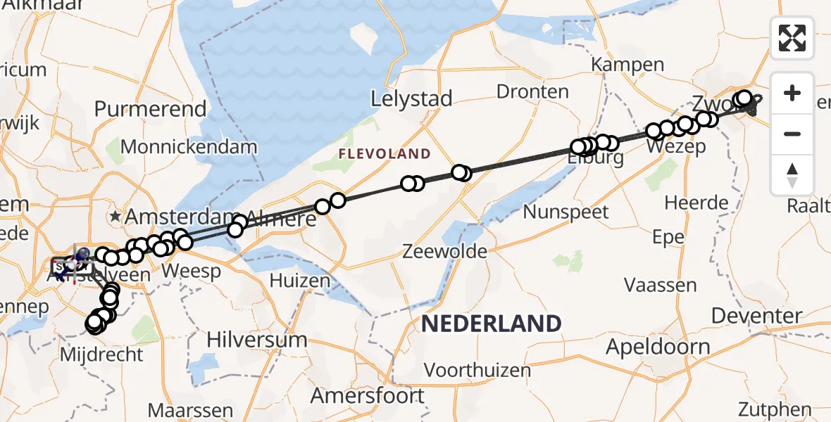 Vluchtroute Politiehelikopter Amsterdam Vliegveld Schiphol - Amsterdam Vliegveld Schiphol, 16 augustus 2026, 22:00