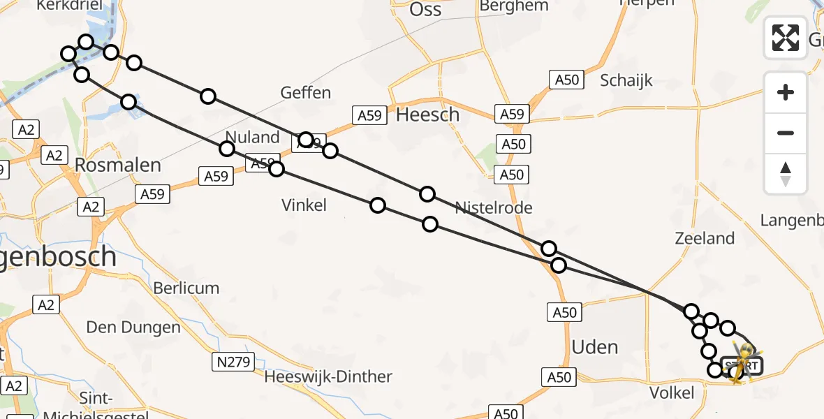 Vluchtroute Traumahelikopter Vliegbasis Volkel - Vliegbasis Volkel, 16 augustus 2026, 22:23