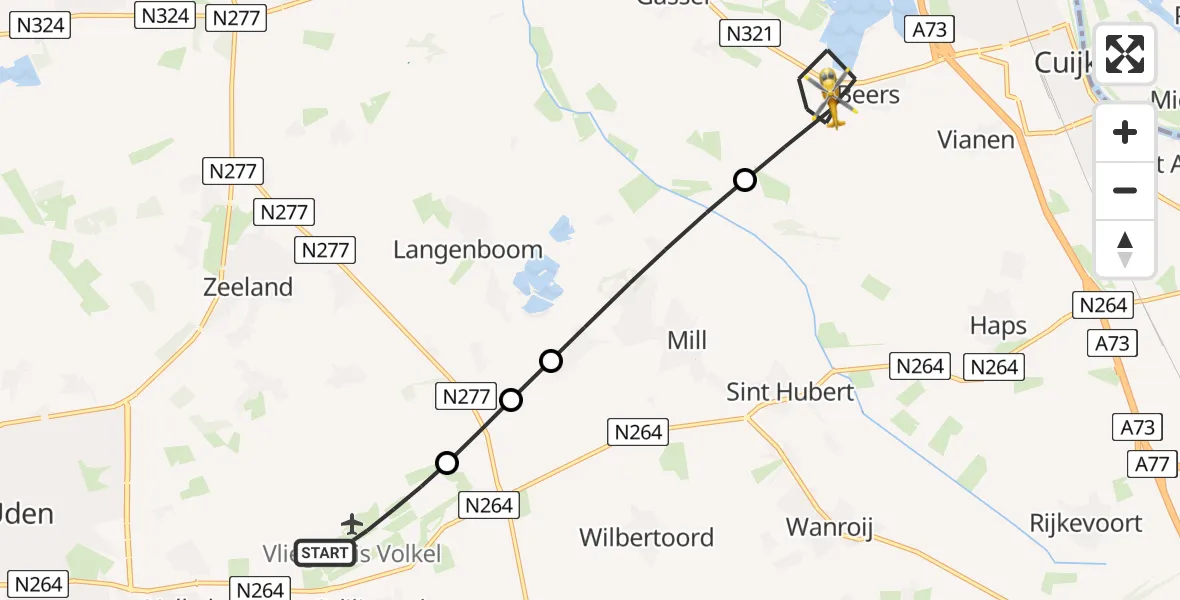 Vluchtroute Traumahelikopter Vliegbasis Volkel - Beers NB, 16 augustus 2026, 22:58