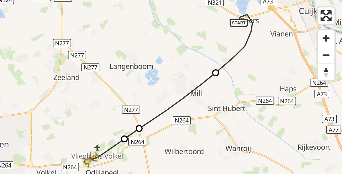 Vluchtroute Traumahelikopter Beers NB - Vliegbasis Volkel, 16 augustus 2026, 23:23