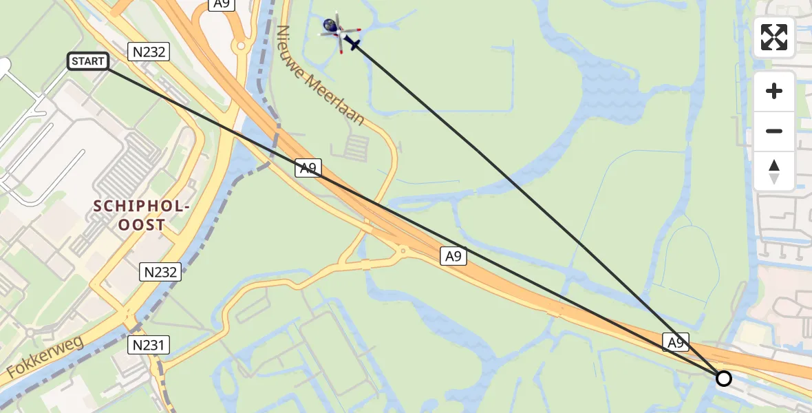 Vluchtroute Politiehelikopter Amsterdam Vliegveld Schiphol - Amstelveen, 16 augustus 2026, 23:31