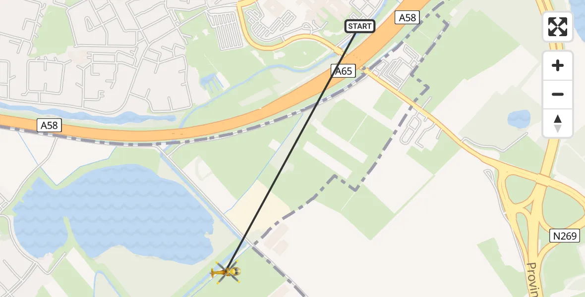 Vluchtroute Traumahelikopter St. Elisabeth Hospital Heliport - Goirle, 16 augustus 2026, 23:51