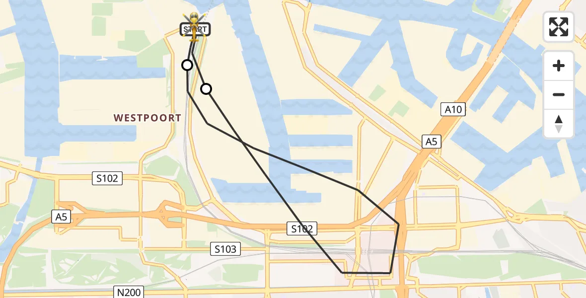Vluchtroute Traumahelikopter Amsterdam Heliport - Amsterdam Heliport, 17 augustus 2026, 05:02